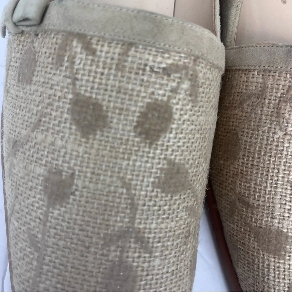 Studio Delman square toe cream/tan shoe with suede & woven floral uppers-10 - Picture 11 of 13